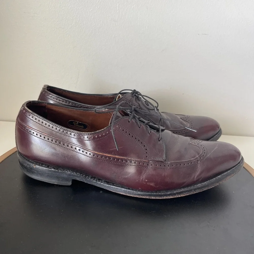 Allen Edmonds McAllister Men 10.5 B Wingtip Oxford Burgundy Shoes Quiet Luxury
